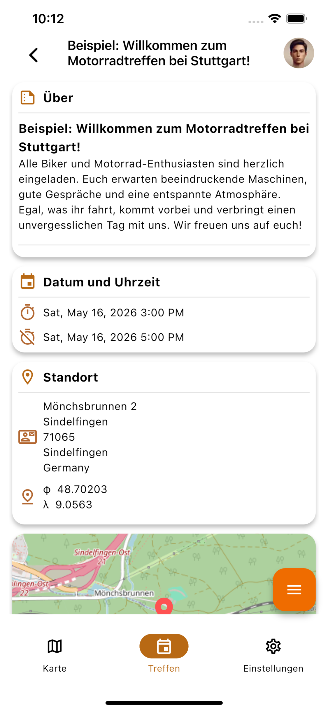 Moto Club Hub app screenshot showing the mobile interface