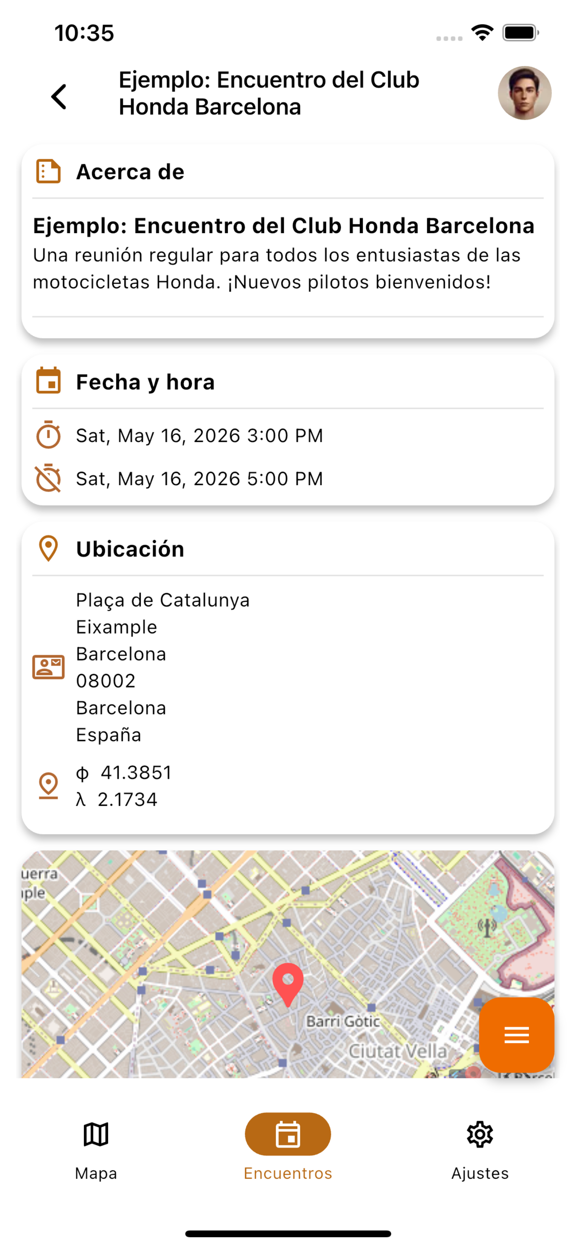 Moto Club Hub app screenshot showing the mobile interface